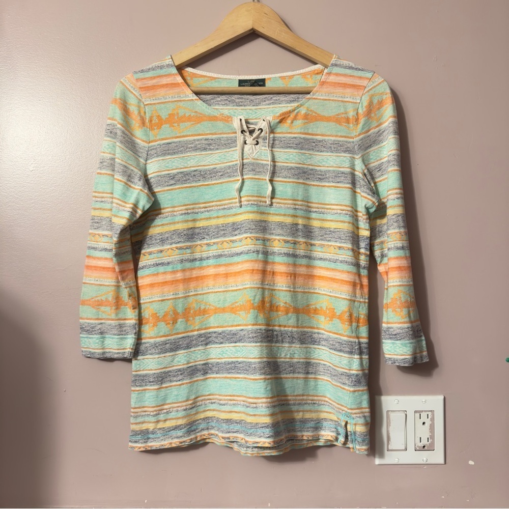 Lauren Ralph Lauren Stripe Geometric Print 3/4 Top Multicolored Women Size M